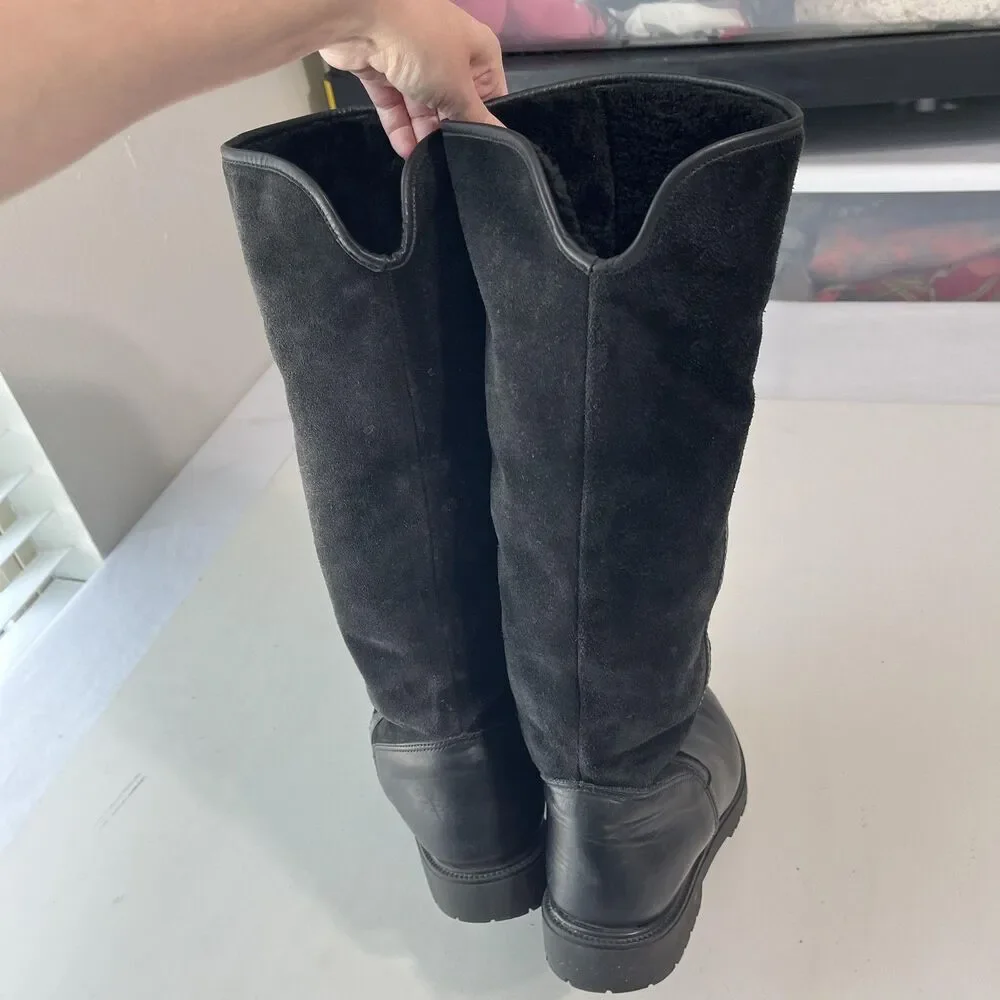 La Canadienne Boots Womens Size 8.5 Black Leather Shearling Lined Pull On Winter